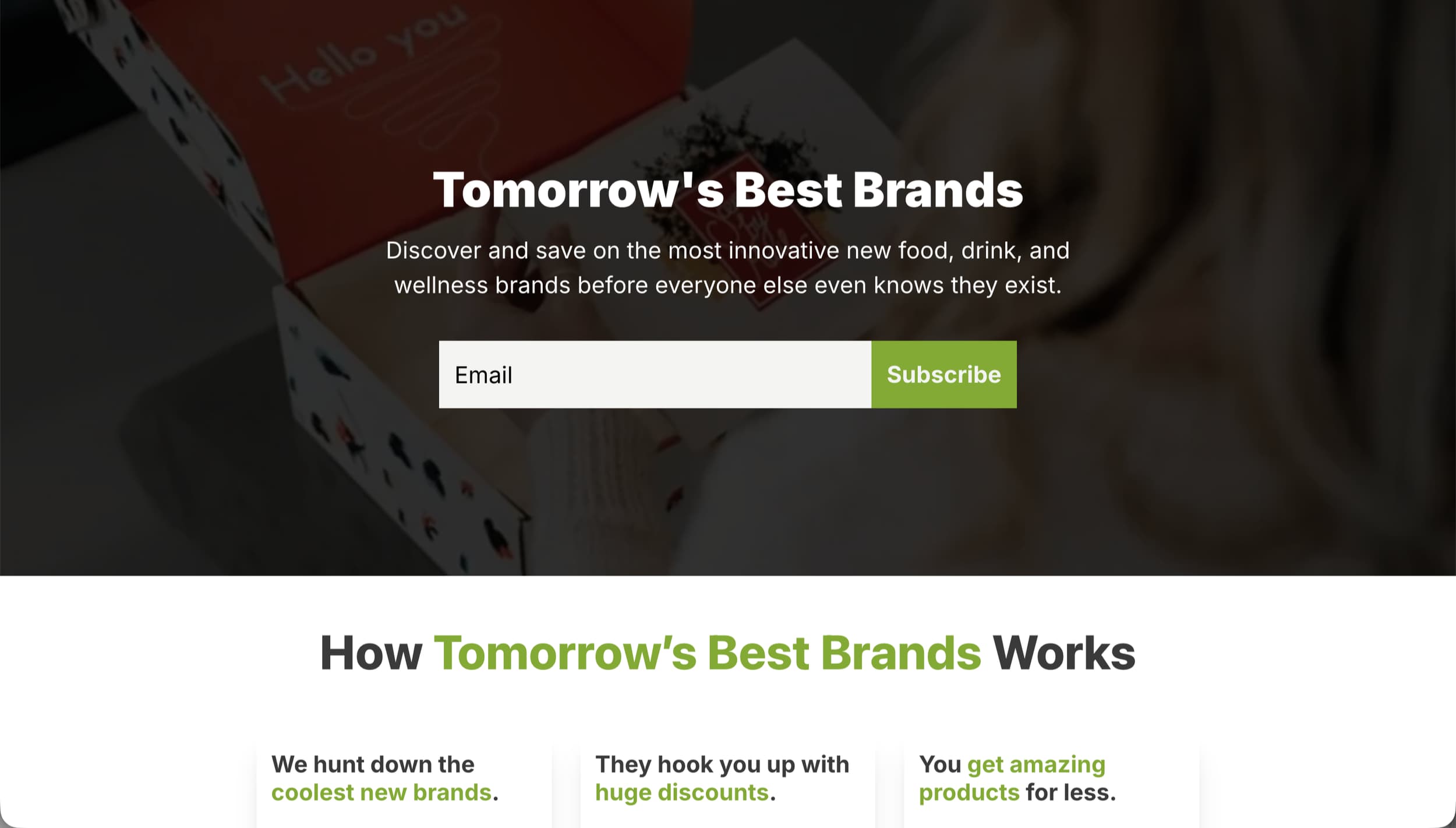 Tomorrow's Best Brands landing page