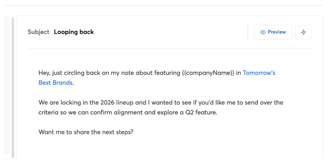 Tomorrow's Best Brands email results
